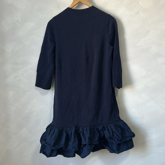 COS crewneck Dress Woven Pleats ruffle 3/4 sleeve navy blue cotton sz small - Picture 8 of 8